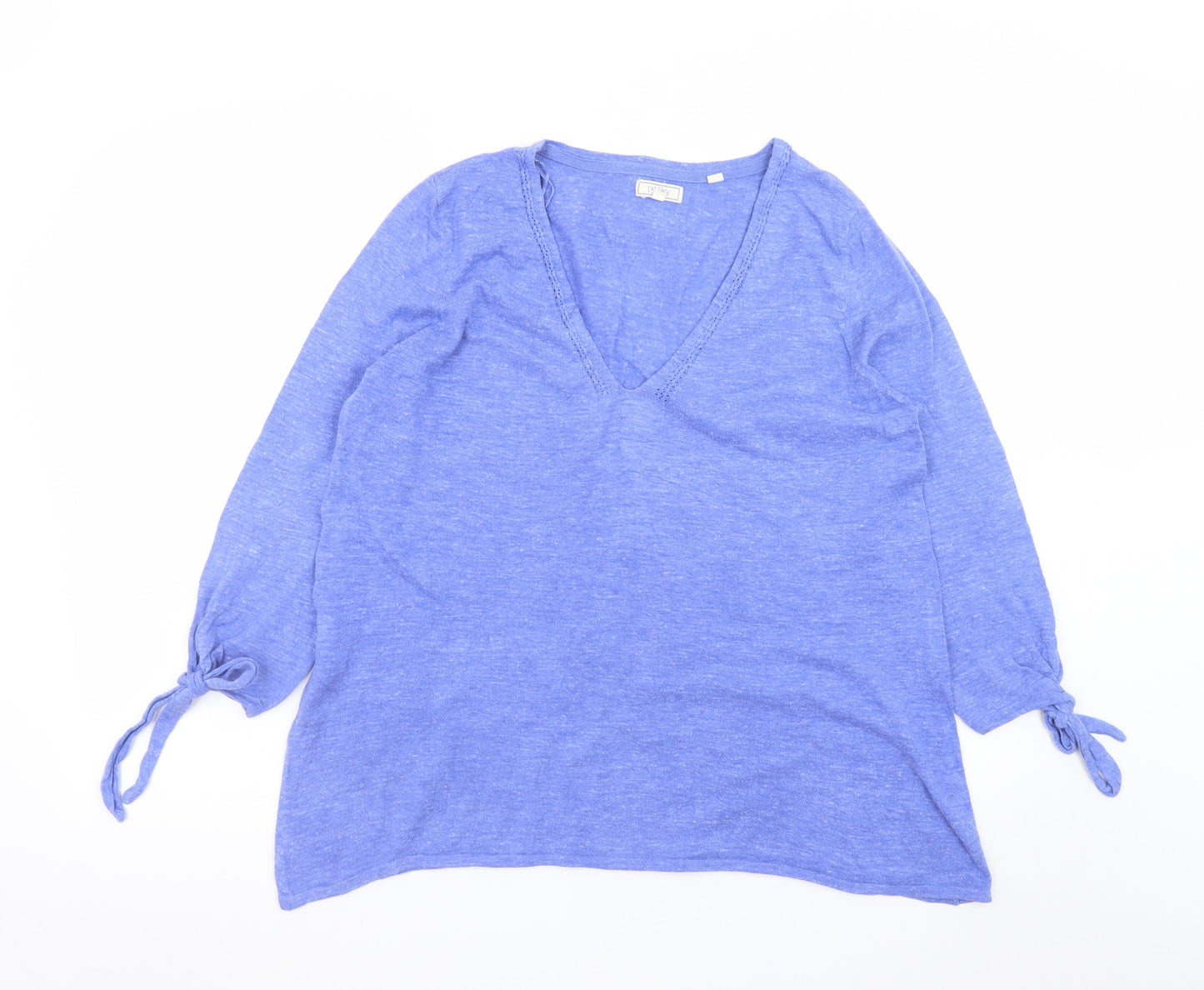 Fat Face Women's Blue Tunic Top UK 12 V-Neck Cotton 3/4 Sleeve