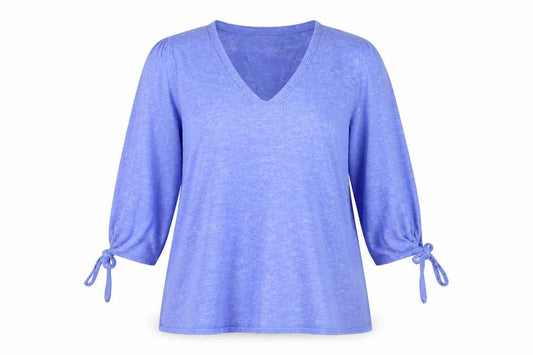 FatFace Women's Blue Tunic Top UK 12 V-Neck Cotton 3/4 Sleeve