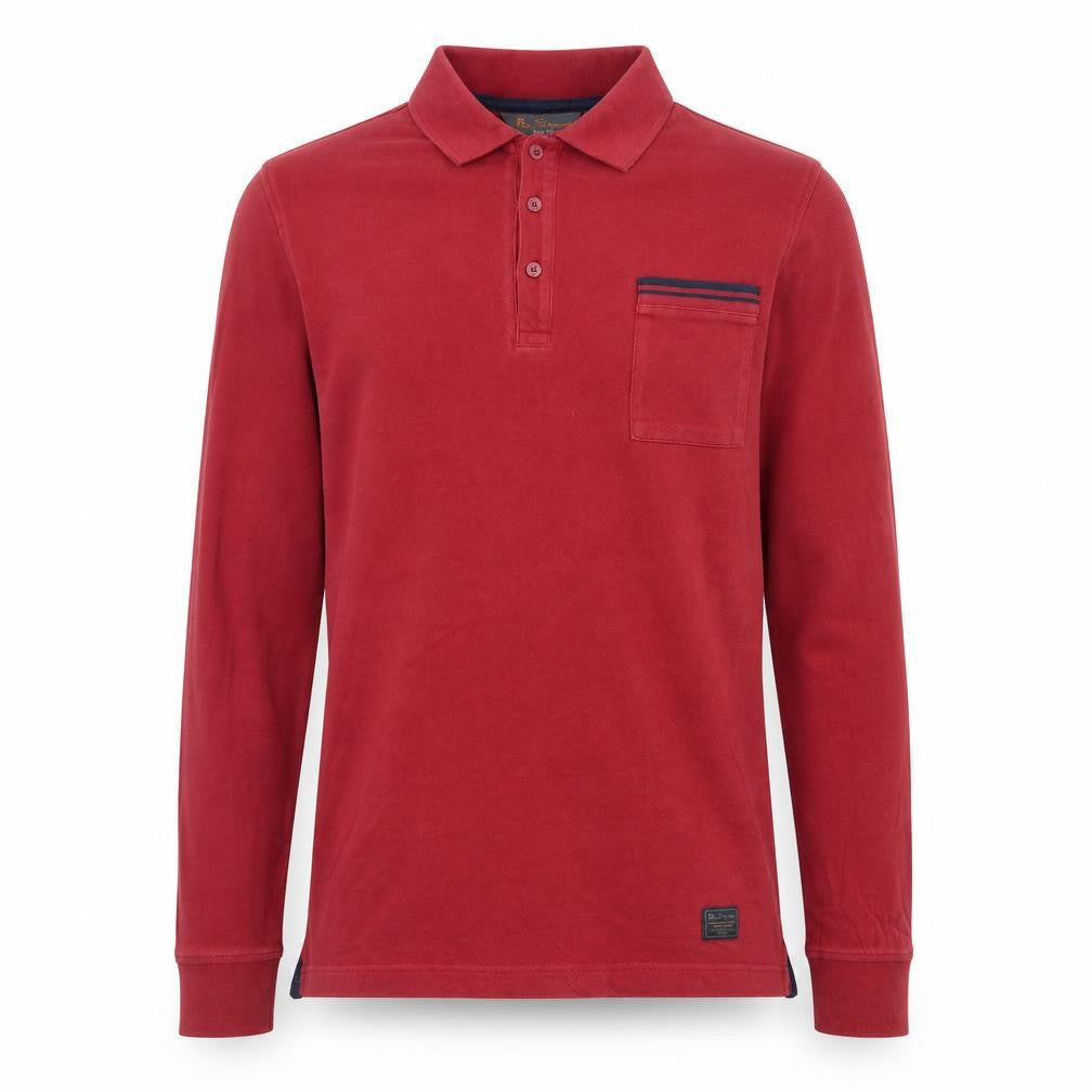 Ben Sherman Men's Red Long Sleeve Cotton Polo Shirt Size M