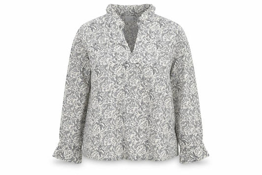 Next Women’s Grey Floral Ruffle Tunic Blouse UK 14 Long Sleeve