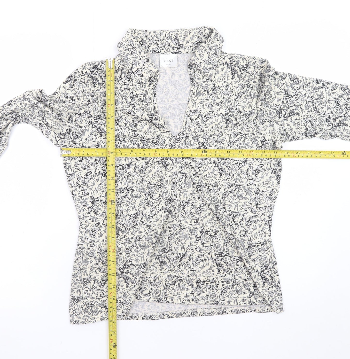 Next Women’s Grey Floral Ruffle Tunic Blouse UK 14 Long Sleeve