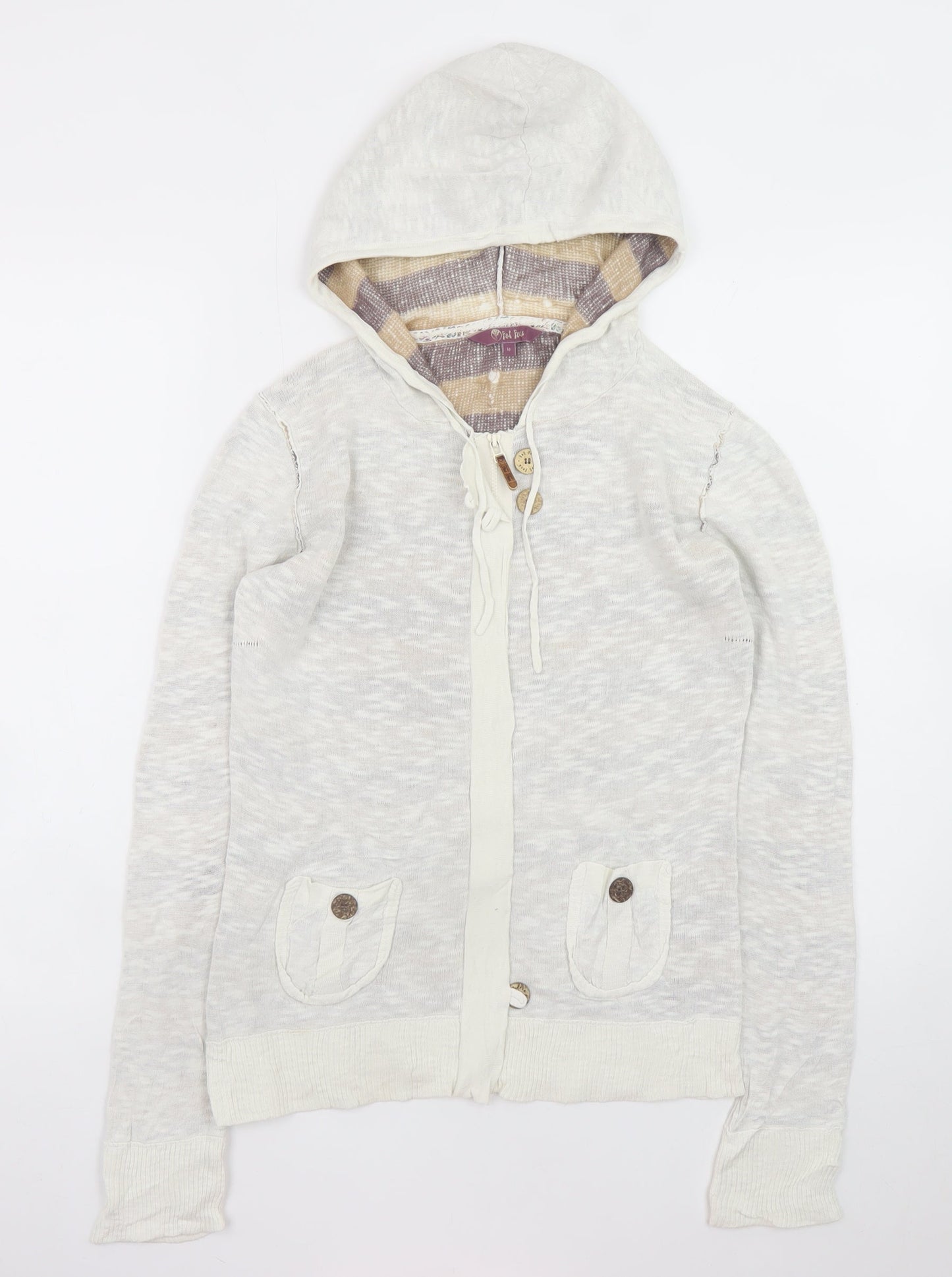 Fat Face Womens Beige Hooded Full Zip Sweatshirt Size 10 Cotton