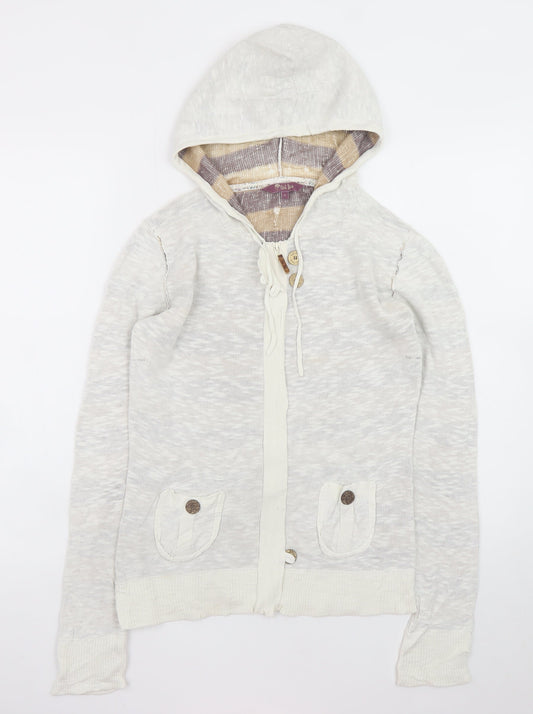 Fat Face Womens Beige Hooded Full Zip Sweatshirt Size 10 Cotton