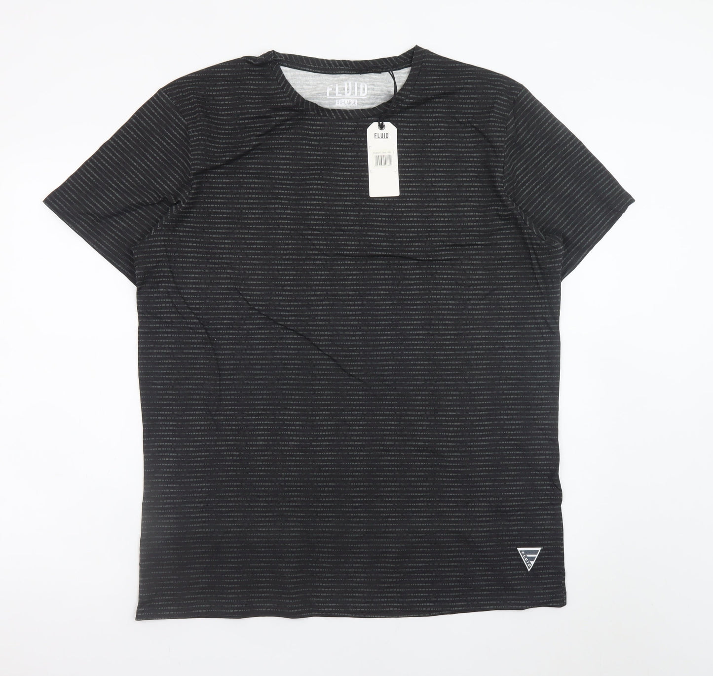 Fluid Men's Black Striped Cotton Crew Neck Short Sleeve T-Shirt 2XL