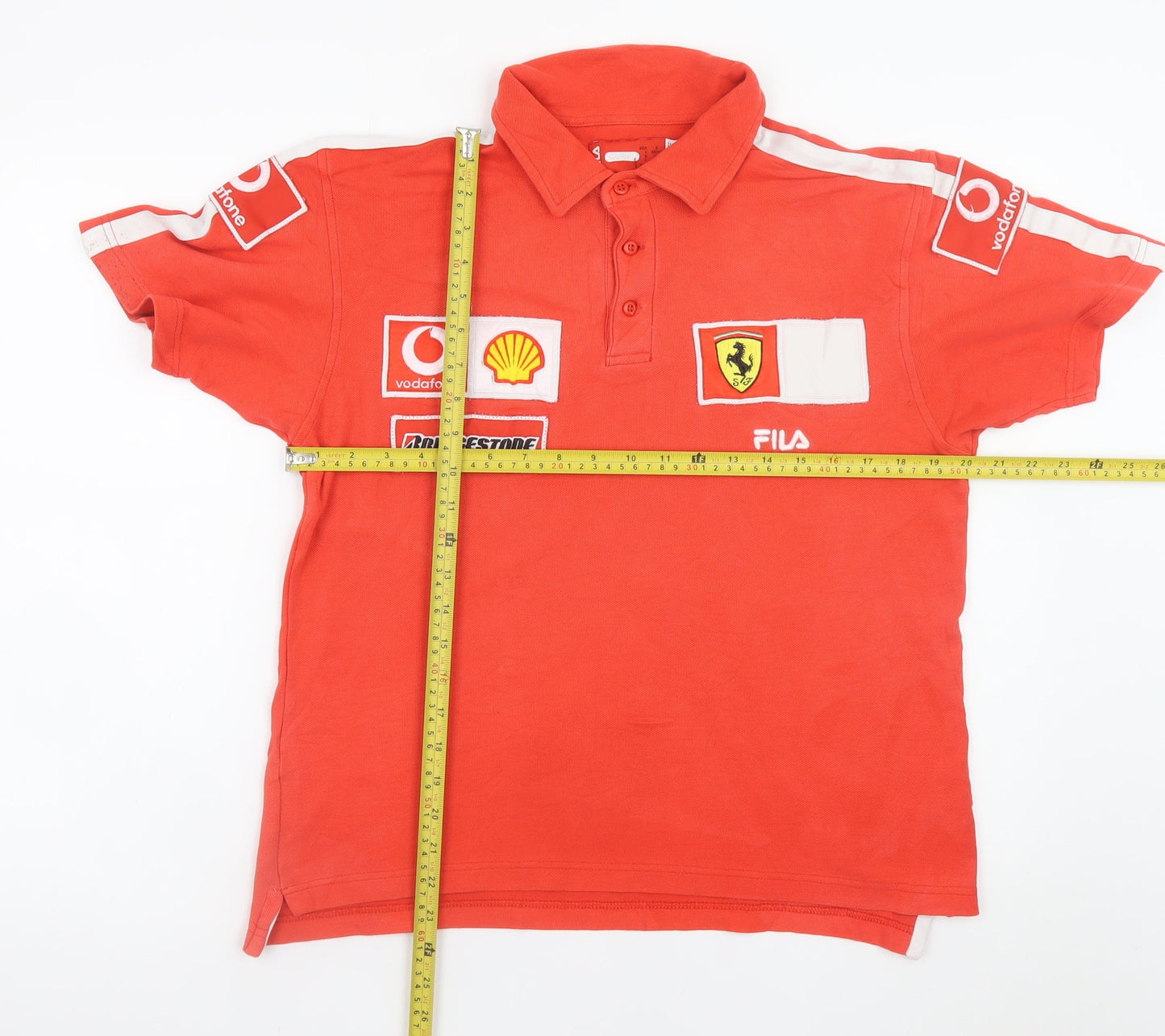 FILA Men's Red Ferrari Scuderia Polo Shirt Size S Racing Logo Cotton