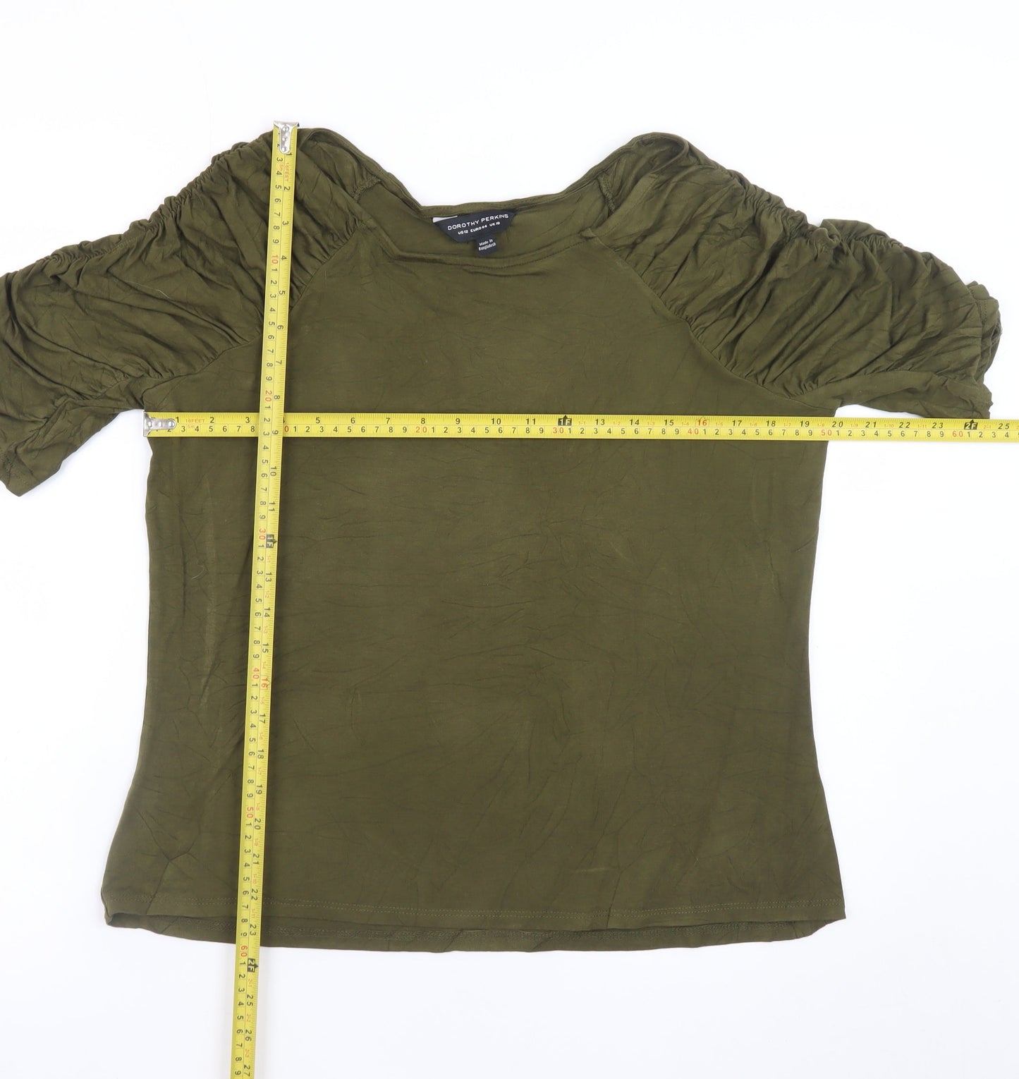 Dorothy Perkins Women Green Size 16 Puff Sleeve Tunic Blouse