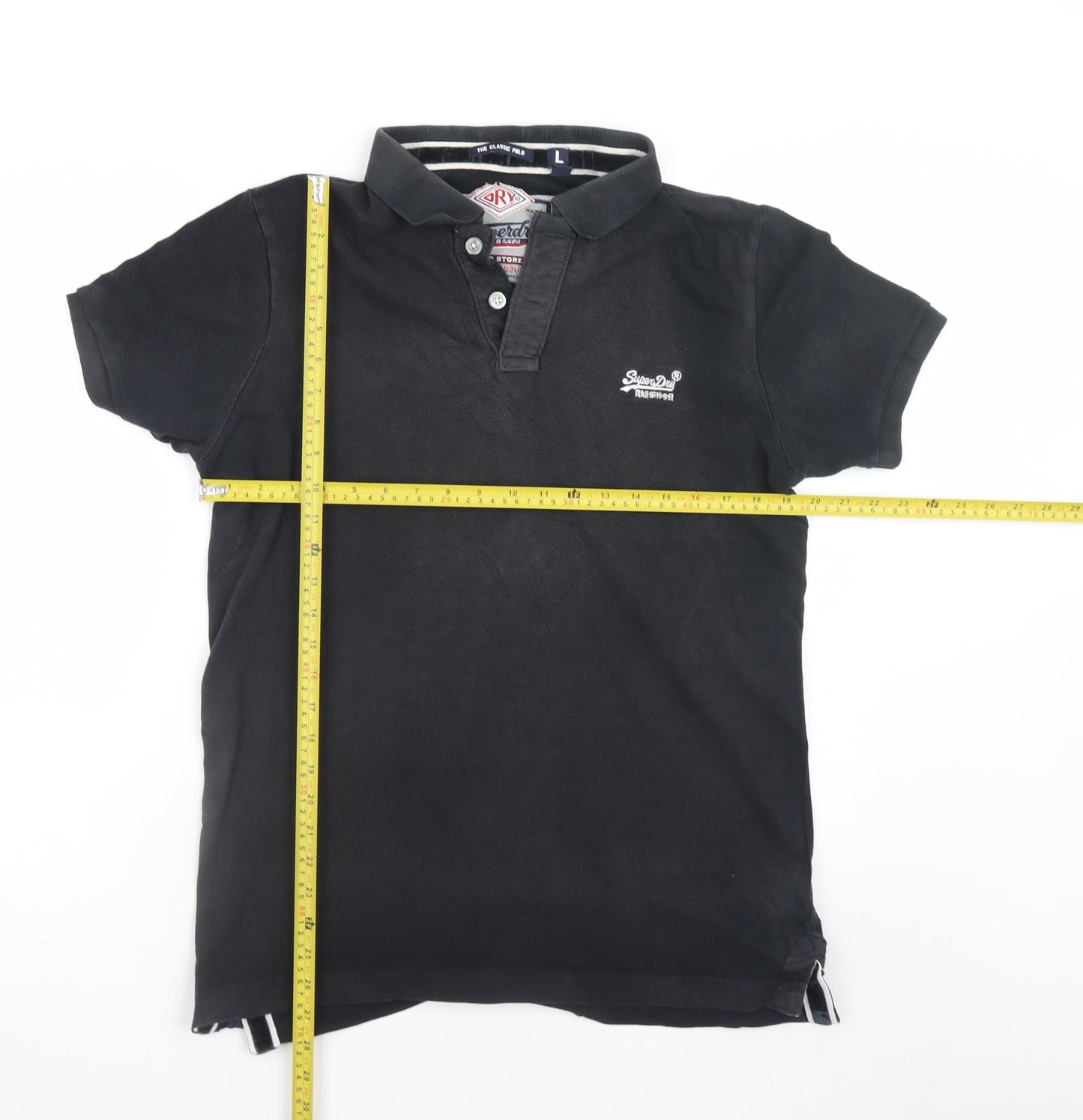Superdry Men’s Black Cotton Polo Shirt Size L Classic Fit