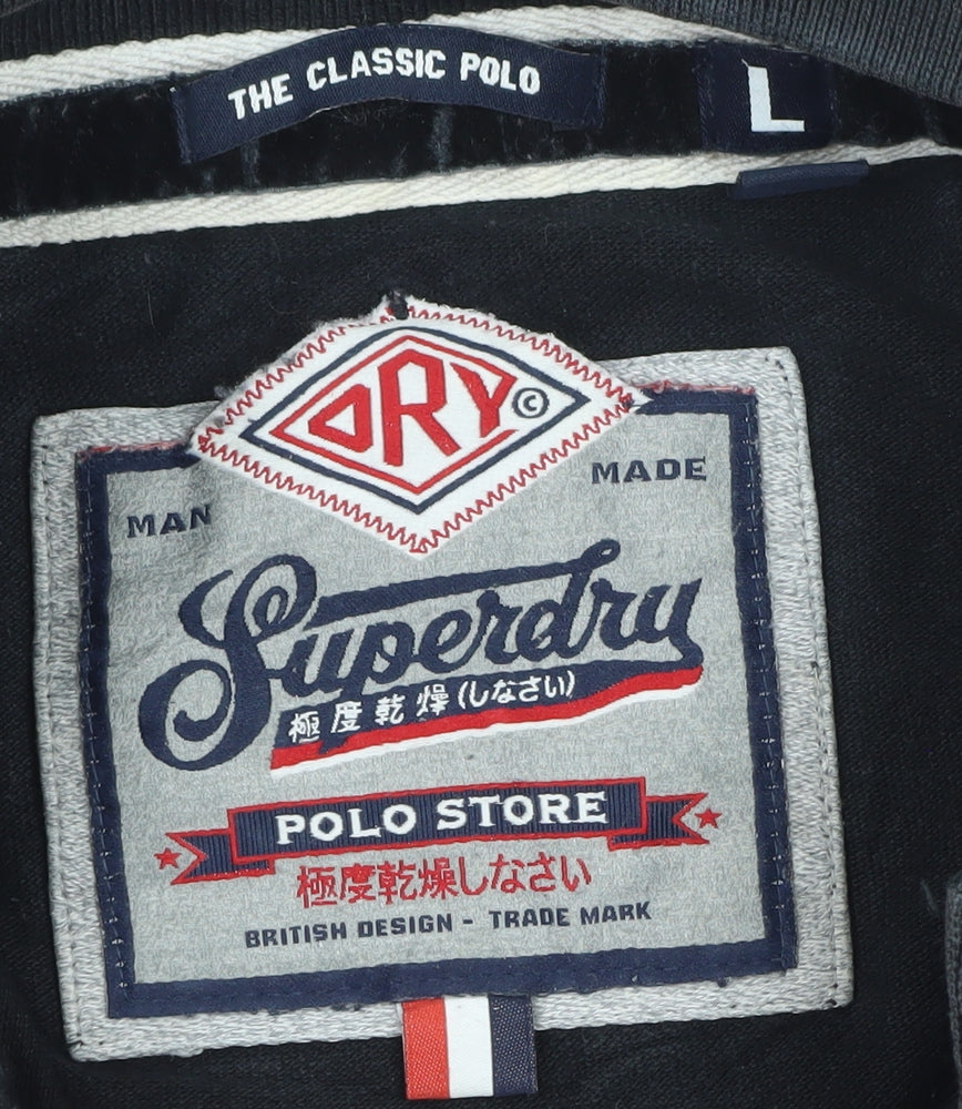 Superdry Men’s Black Cotton Polo Shirt Size L Classic Fit