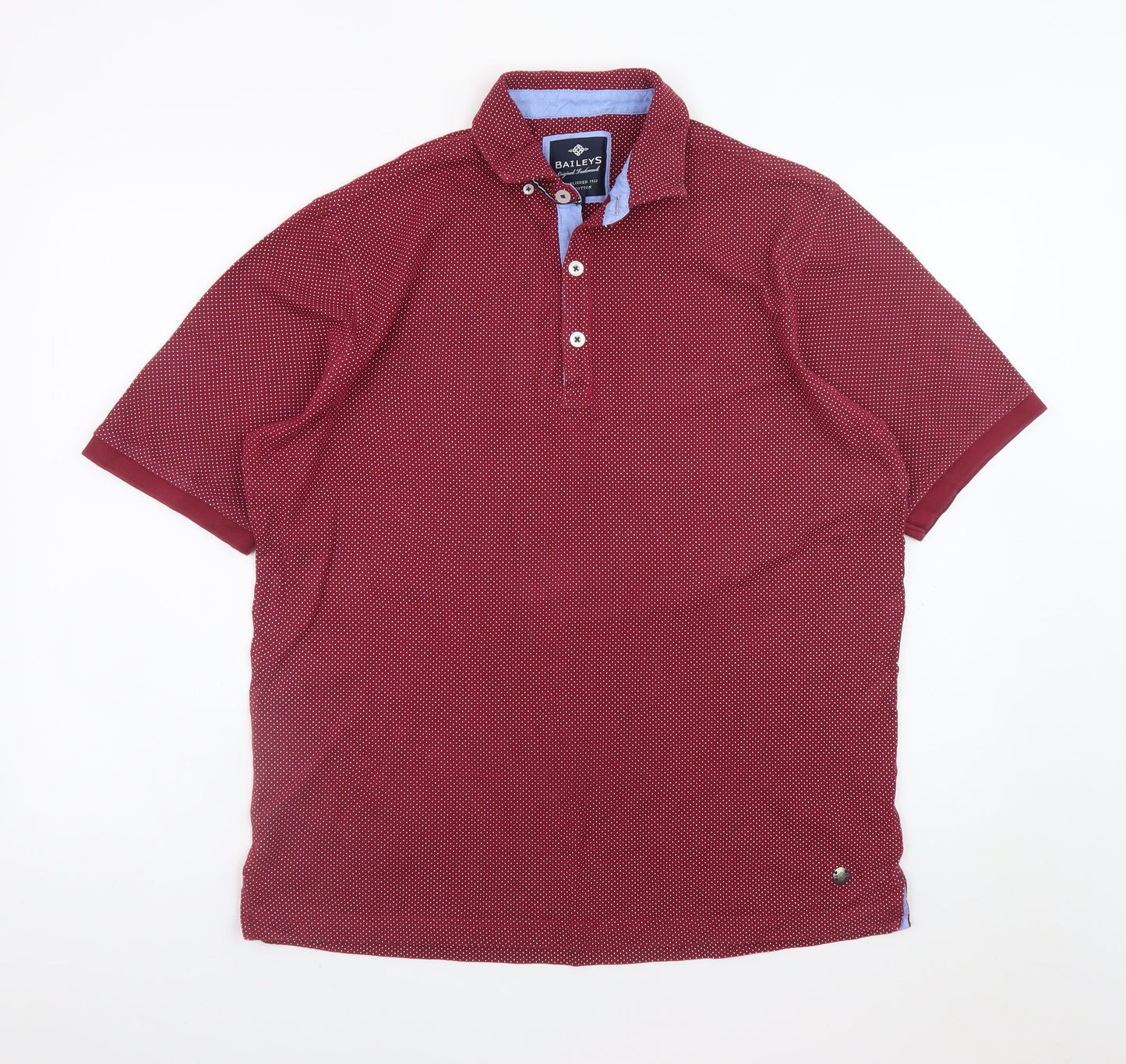 Baileys Men’s Red Polka Dot Cotton Short Sleeve Polo Shirt Size L