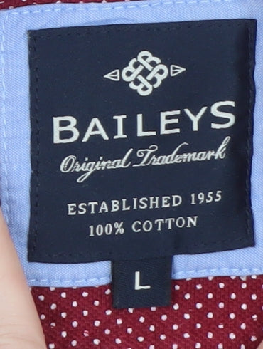 Baileys Men’s Red Polka Dot Cotton Short Sleeve Polo Shirt Size L