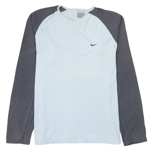 Nike Men's Blue Long Sleeve Colourblock Cotton Top Size M