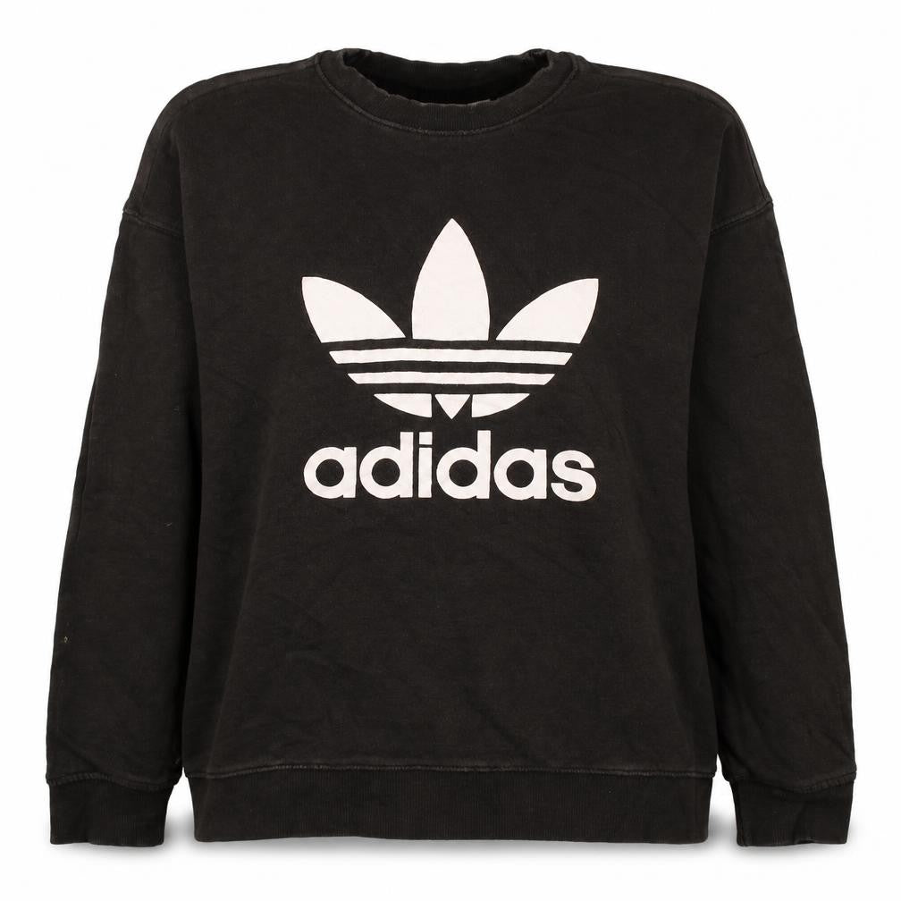 Adidas Womens Black Crew Neck Pullover Sweatshirt Size 8 Logo Print