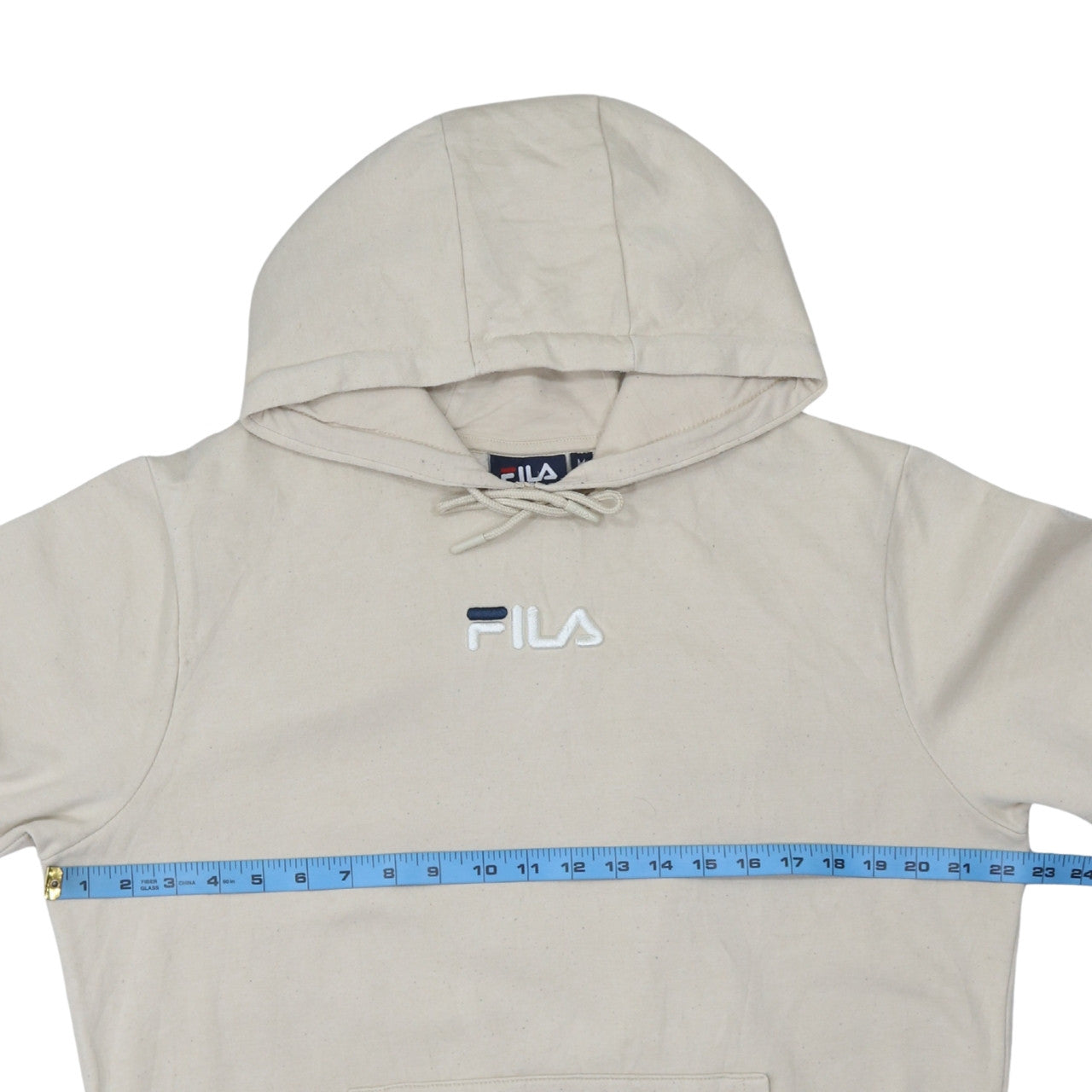 Fila Men’s Beige Pullover Hoodie Medium Cotton Blend Classic Logo