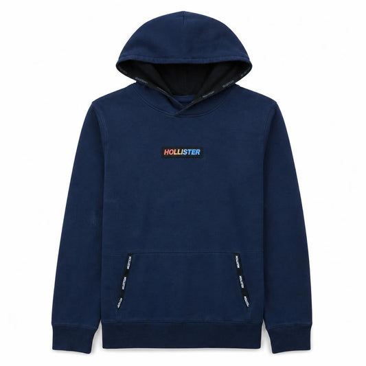 Hollister Men's Blue Pullover Hoodie L Logo Fleece Sweatshirt