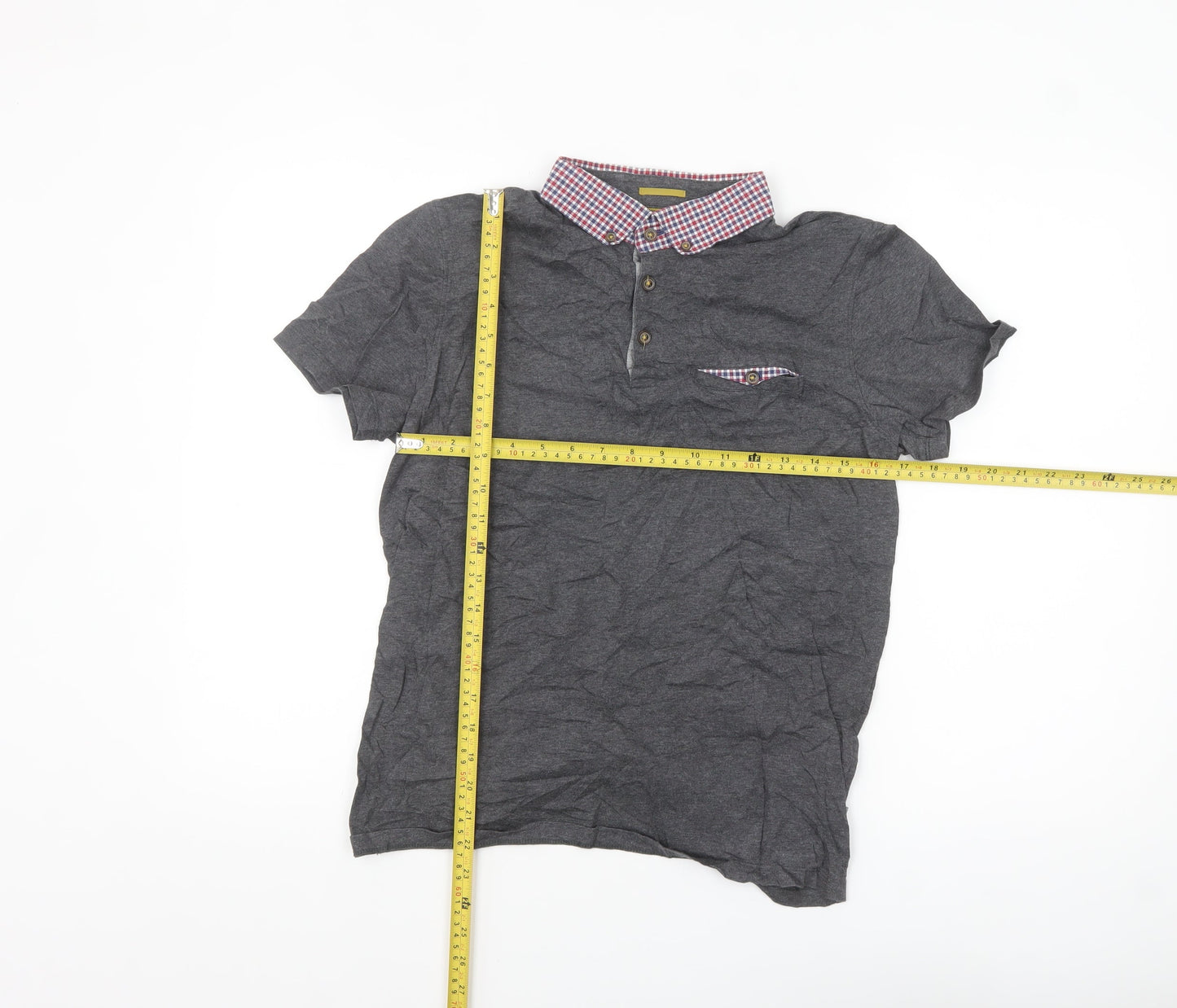 Ted Baker Men’s Grey Cotton Polo Shirt Size M Button Collar Casual