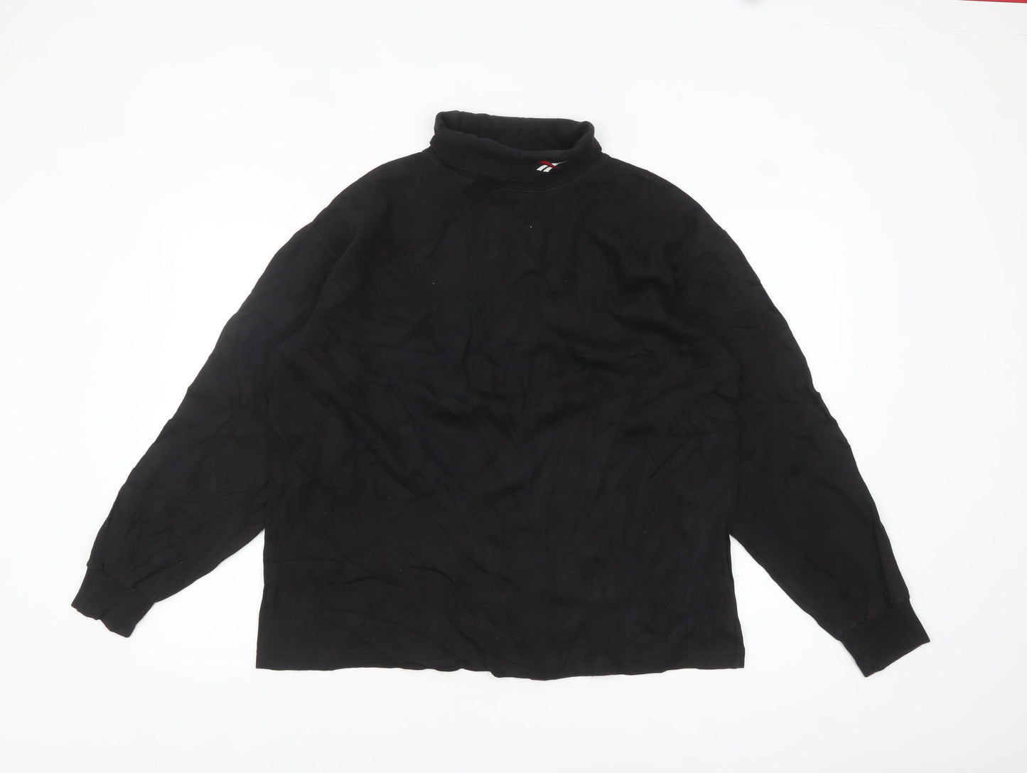 Reebok Men’s Black Cotton Long Sleeve High Neck Casual Top L