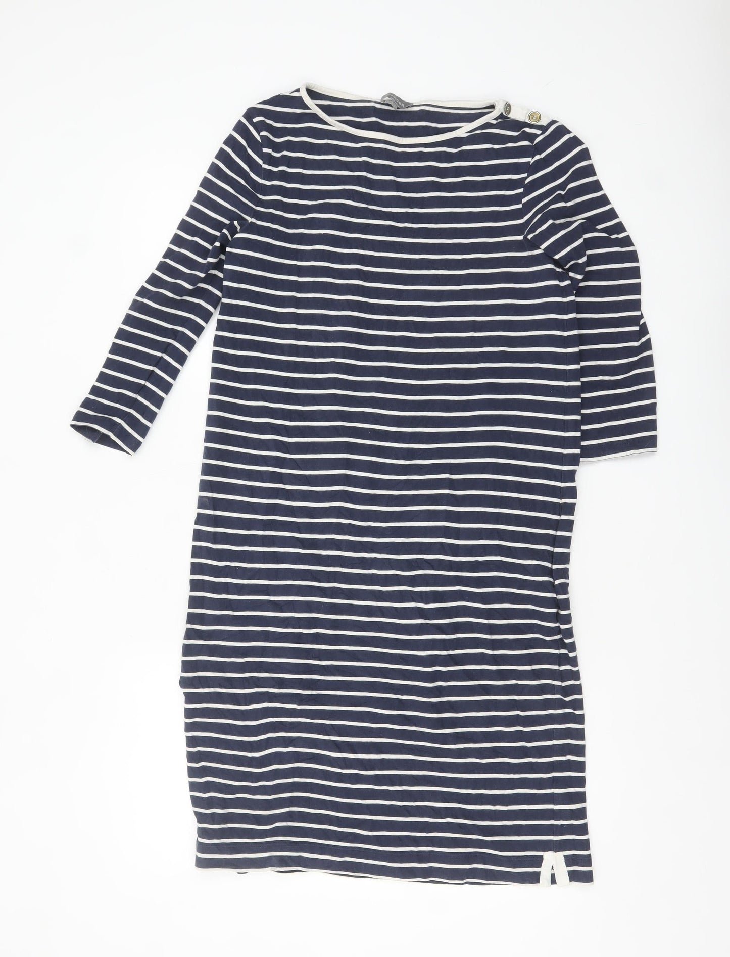 Jaeger Women Blue Striped Shift Dress Size S Cotton 3/4 Sleeve