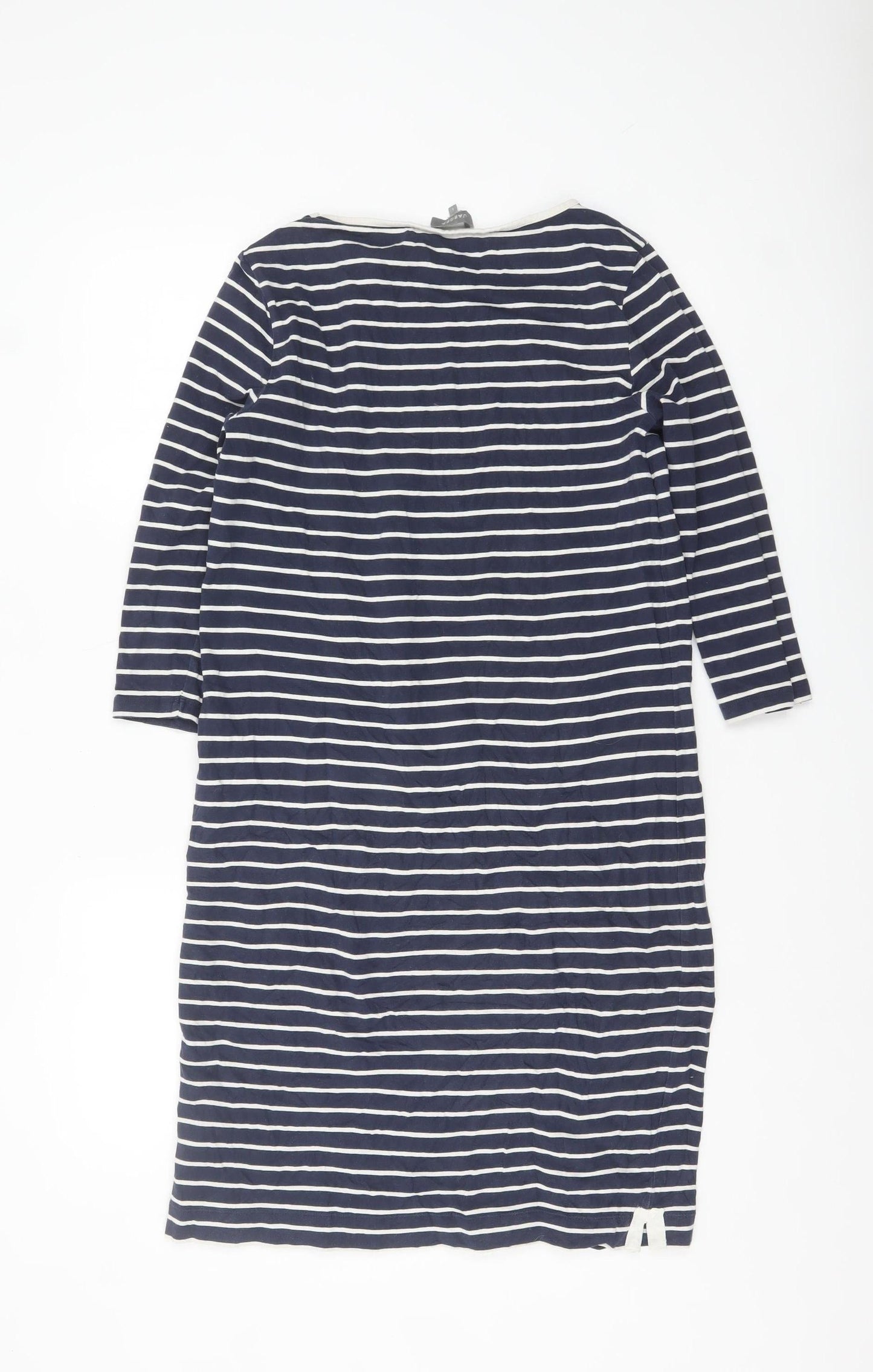 Jaeger Women Blue Striped Shift Dress Size S Cotton 3/4 Sleeve