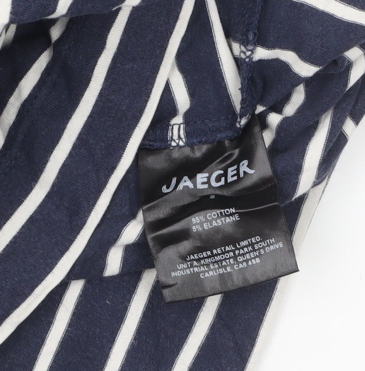 Jaeger Women Blue Striped Shift Dress Size S Cotton 3/4 Sleeve