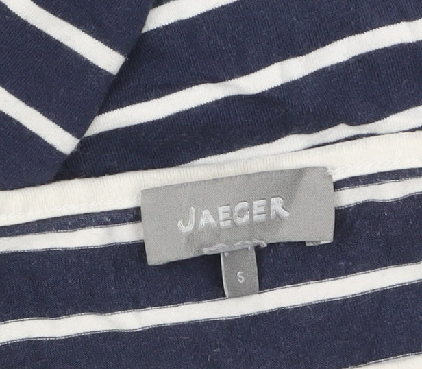 Jaeger Women Blue Striped Shift Dress Size S Cotton 3/4 Sleeve