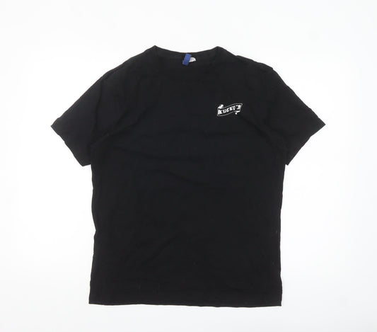 H&M Men Black Graphic Skull Rose Cotton T-Shirt Size M