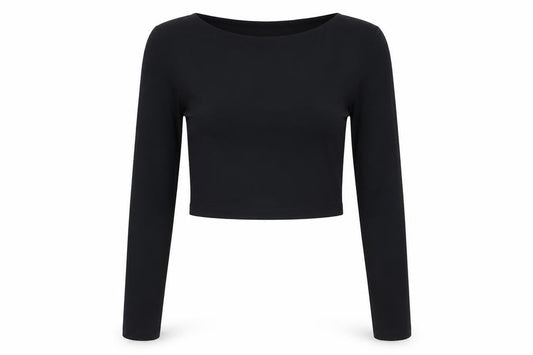 Kookai Women’s Black Cropped Long Sleeve Stretch Top Size S