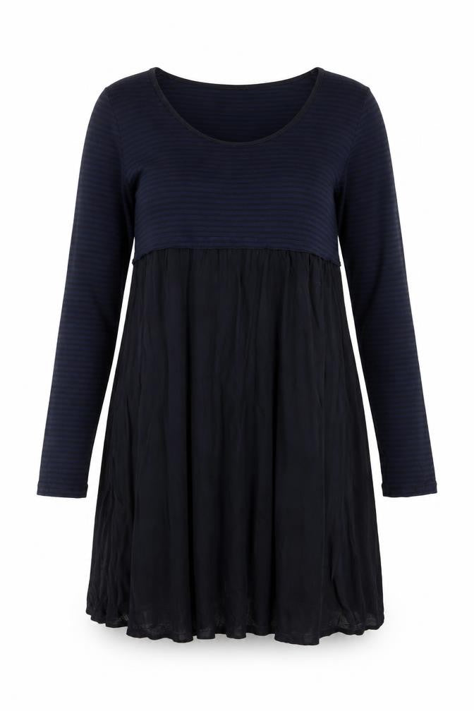 The White Company Women Navy Blue Stripe Long Sleeve Empire Dress M