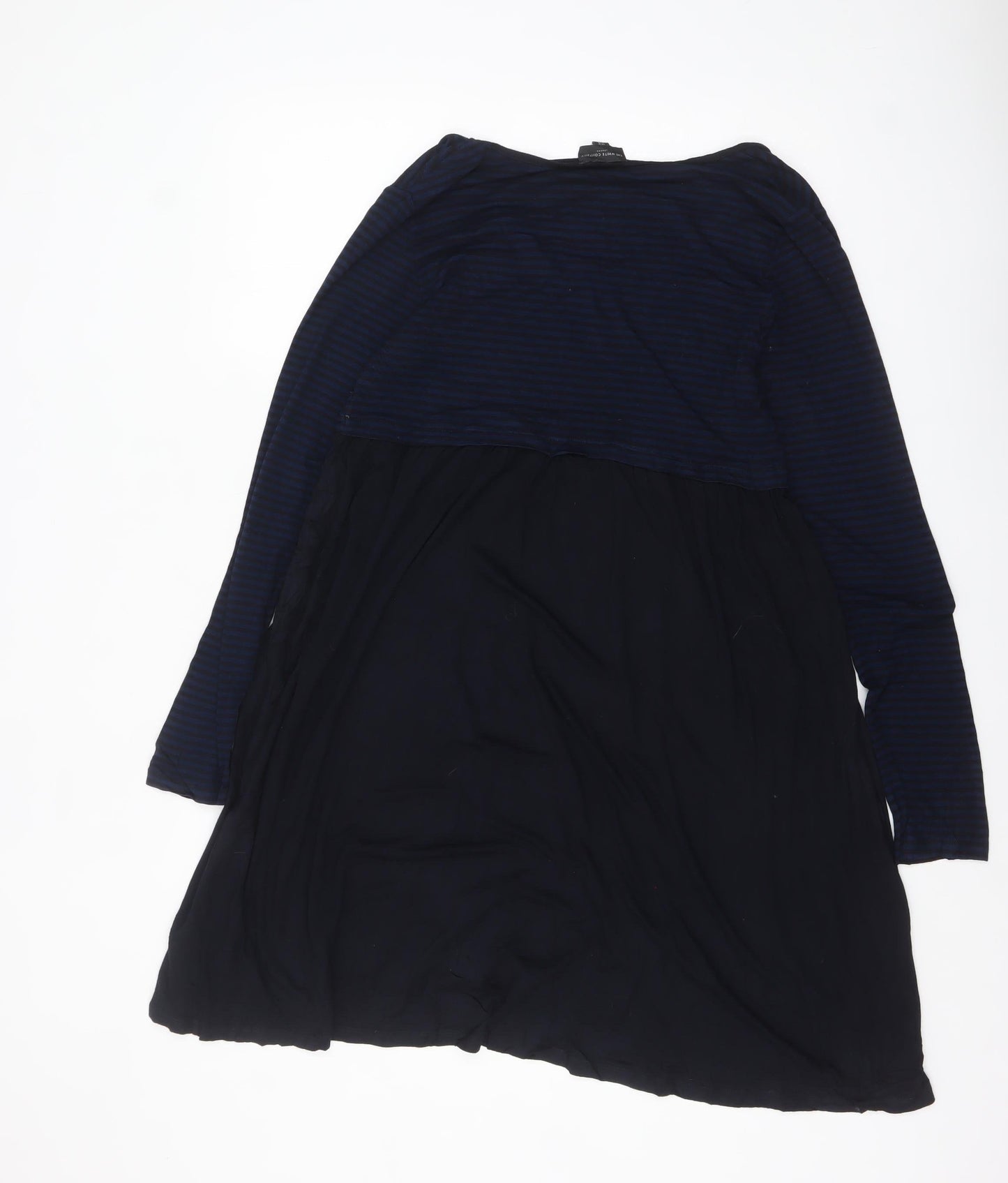 The White Company Women Navy Blue Stripe Long Sleeve Empire Dress M