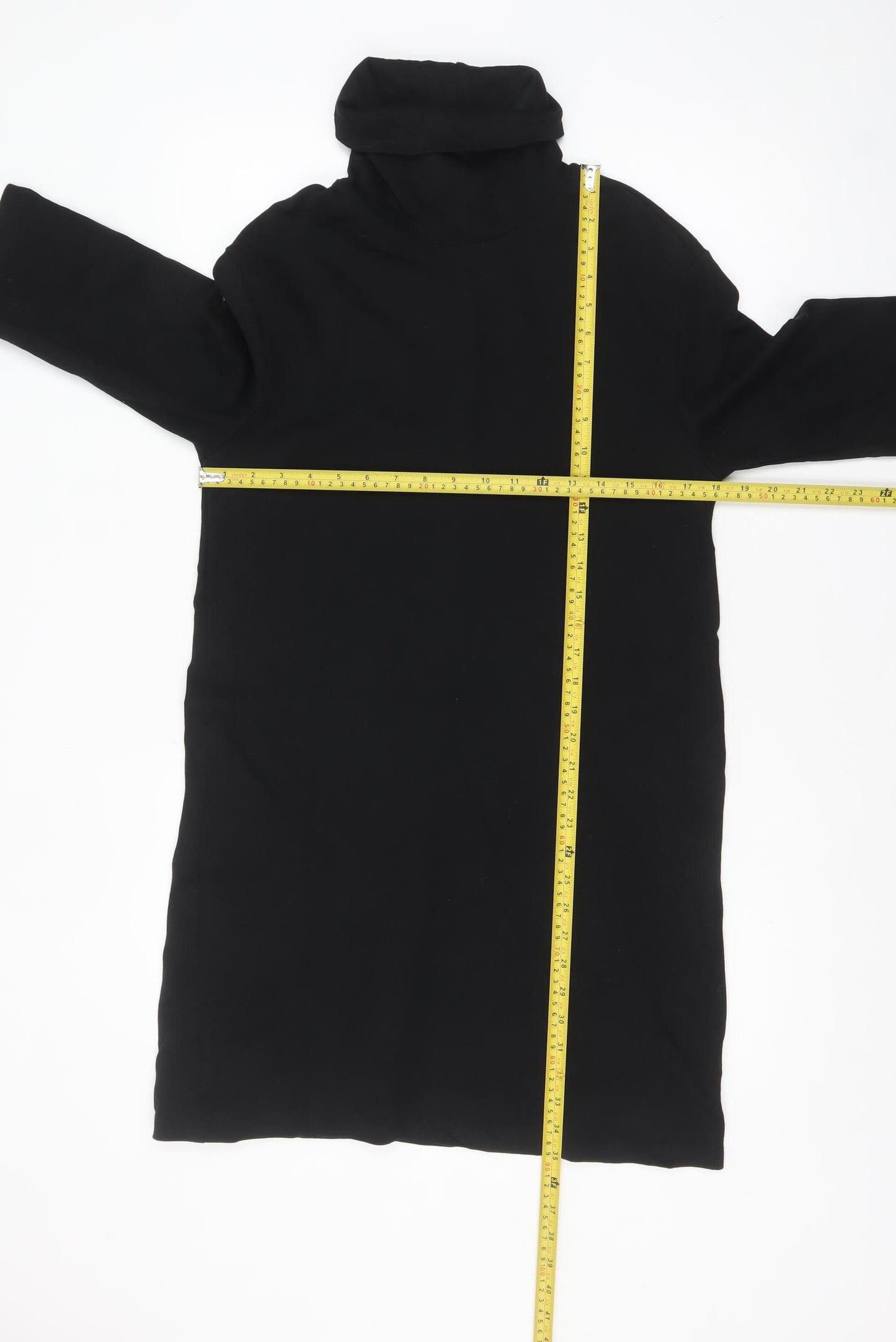 Zara Women Black Roll Neck Shift Jersey Dress Size S