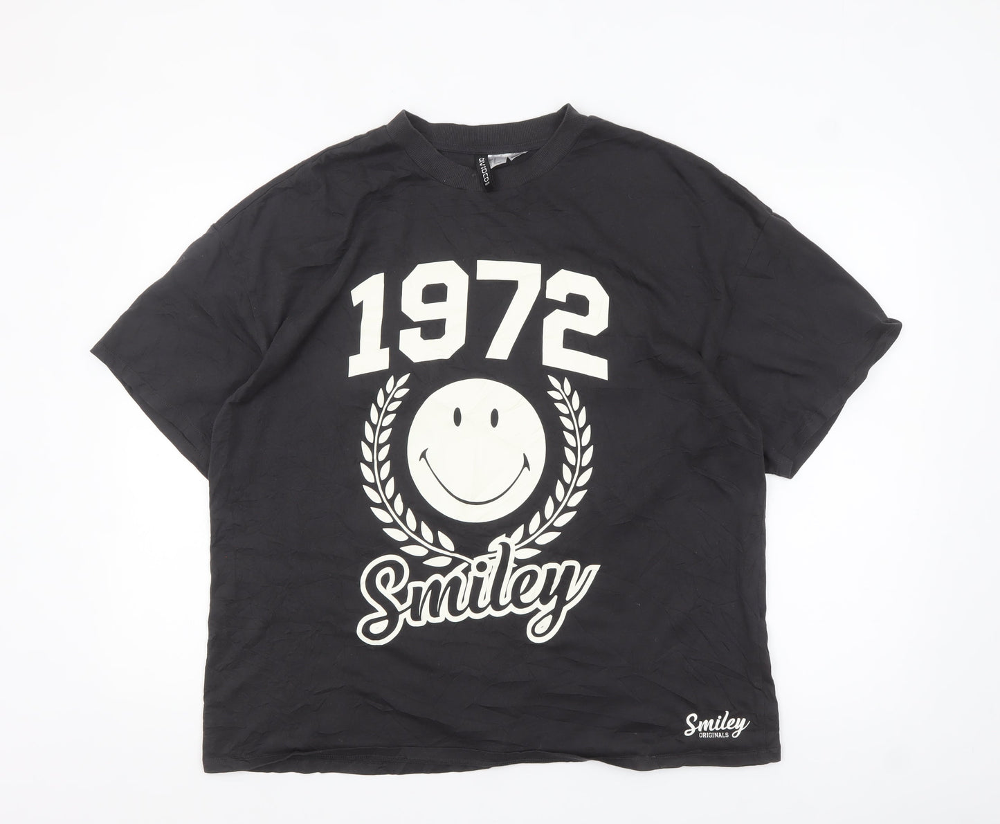 H&M Divided Smiley Originals Men's Black 1972 Graphic Cotton T-Shirt M