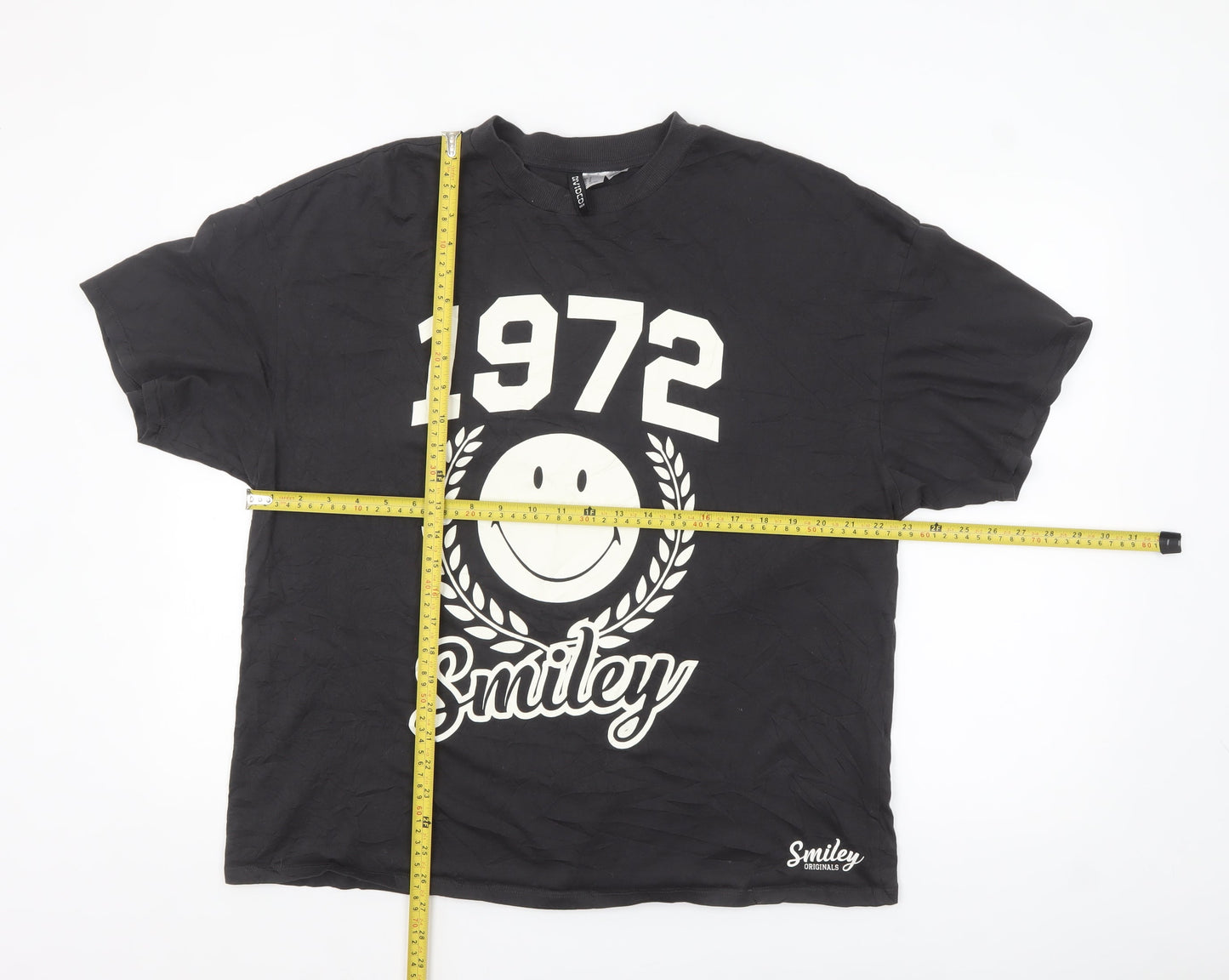H&M Divided Smiley Originals Men's Black 1972 Graphic Cotton T-Shirt M