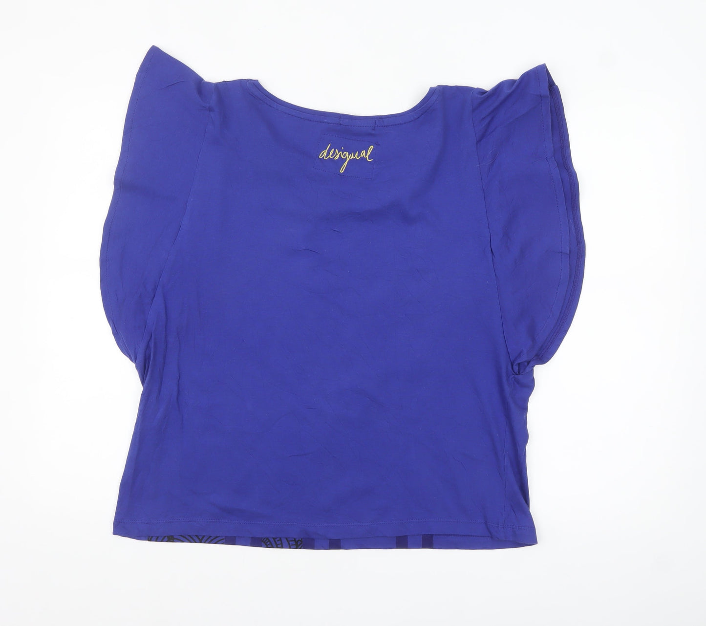 Desigual Women Blue Sequin Floral Cotton T-Shirt Size S