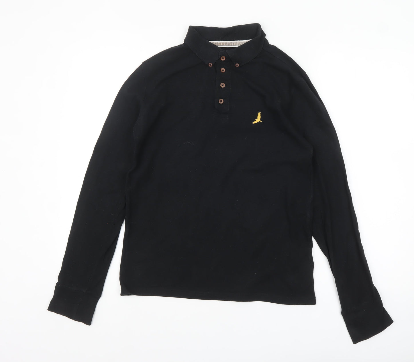 Brave Soul Men's Black Long Sleeve Cotton Polo Shirt XS