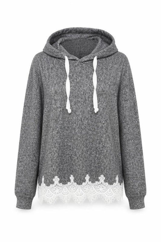 The Kooples Sport Womens Grey Lace Trim Hoodie Size S Viscose Blend