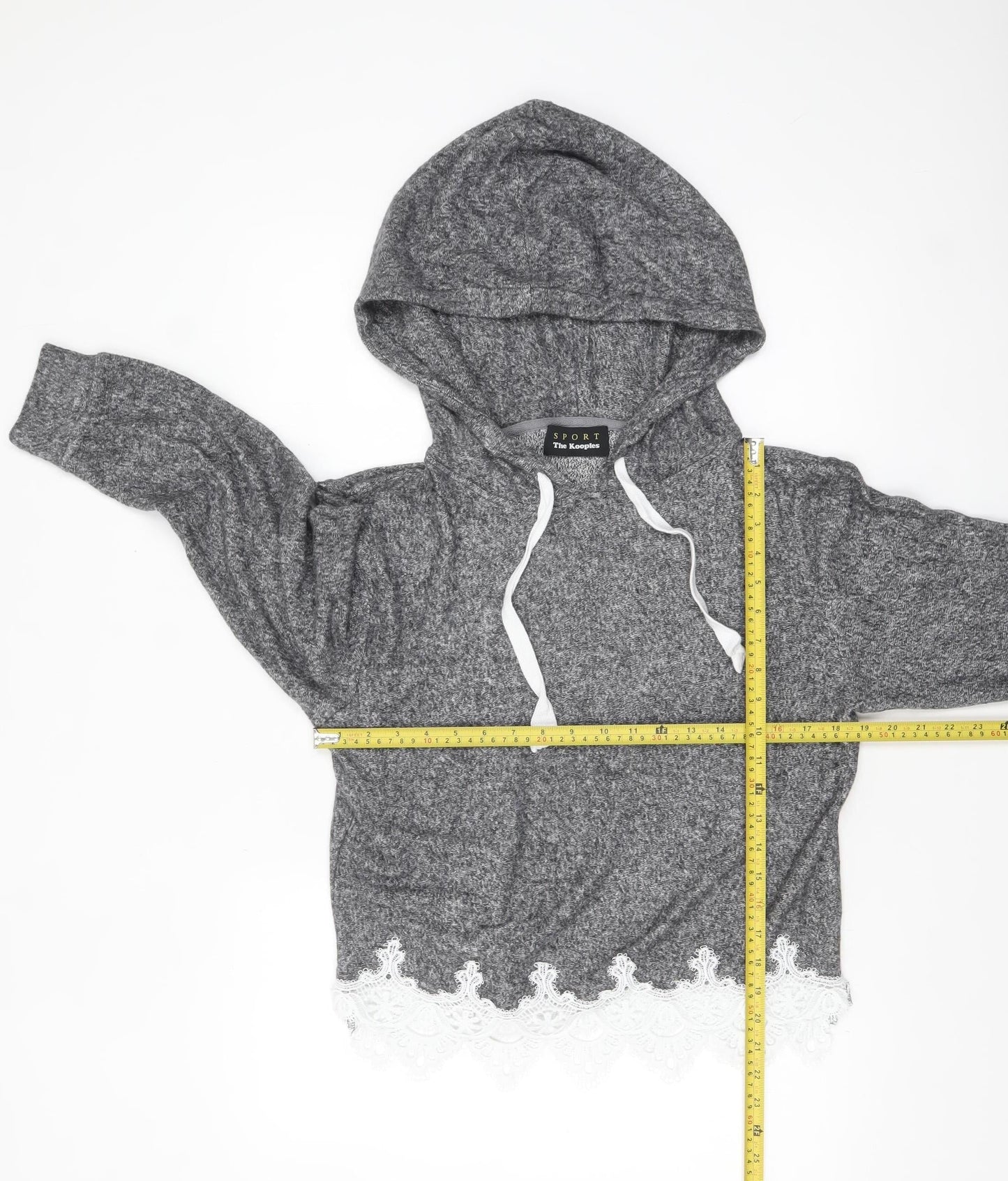 The Kooples Sport Womens Grey Lace Trim Hoodie Size S Viscose Blend
