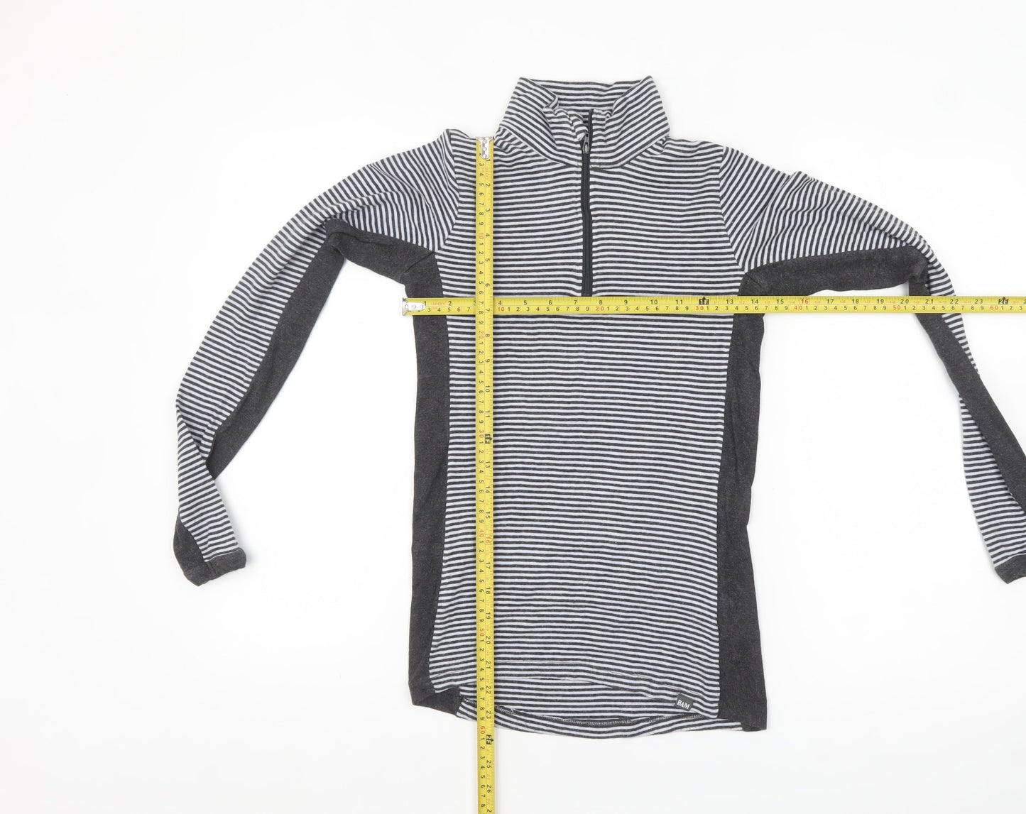 BAM Women Black & White Striped 1/4 Zip Pullover Sweatshirt Size 10