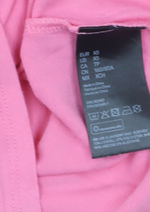 H&M Women Pink Puff Sleeve Crew Neck Cotton Blend T-Shirt XS