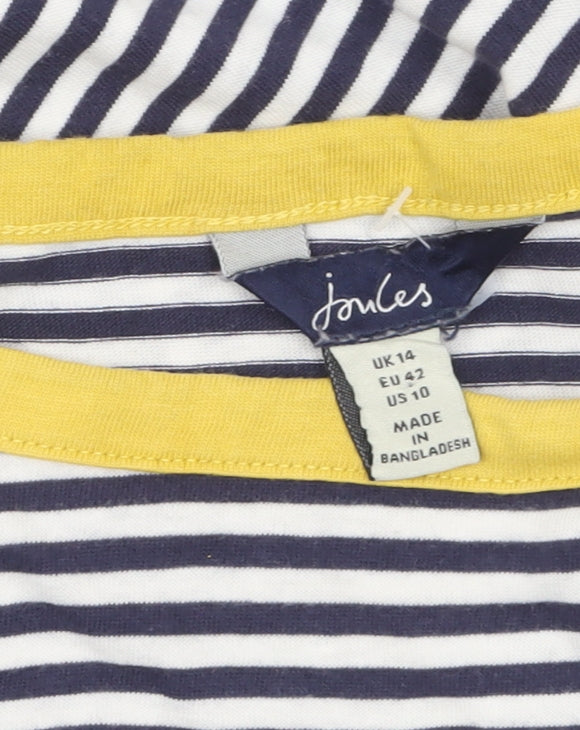 Joules Women’s Blue Striped Long Sleeve Cotton Boat Neck T-Shirt UK 14