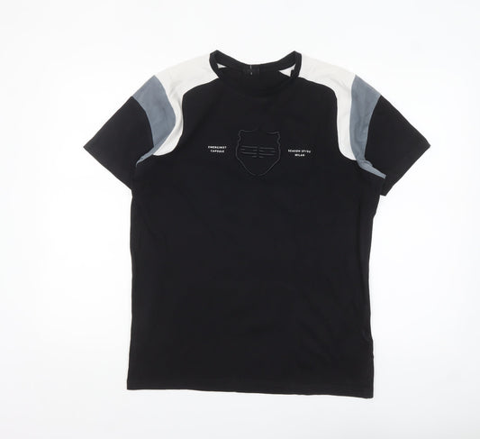 883 Police Mens Black Colourblock Crew Neck Cotton T-Shirt Size M