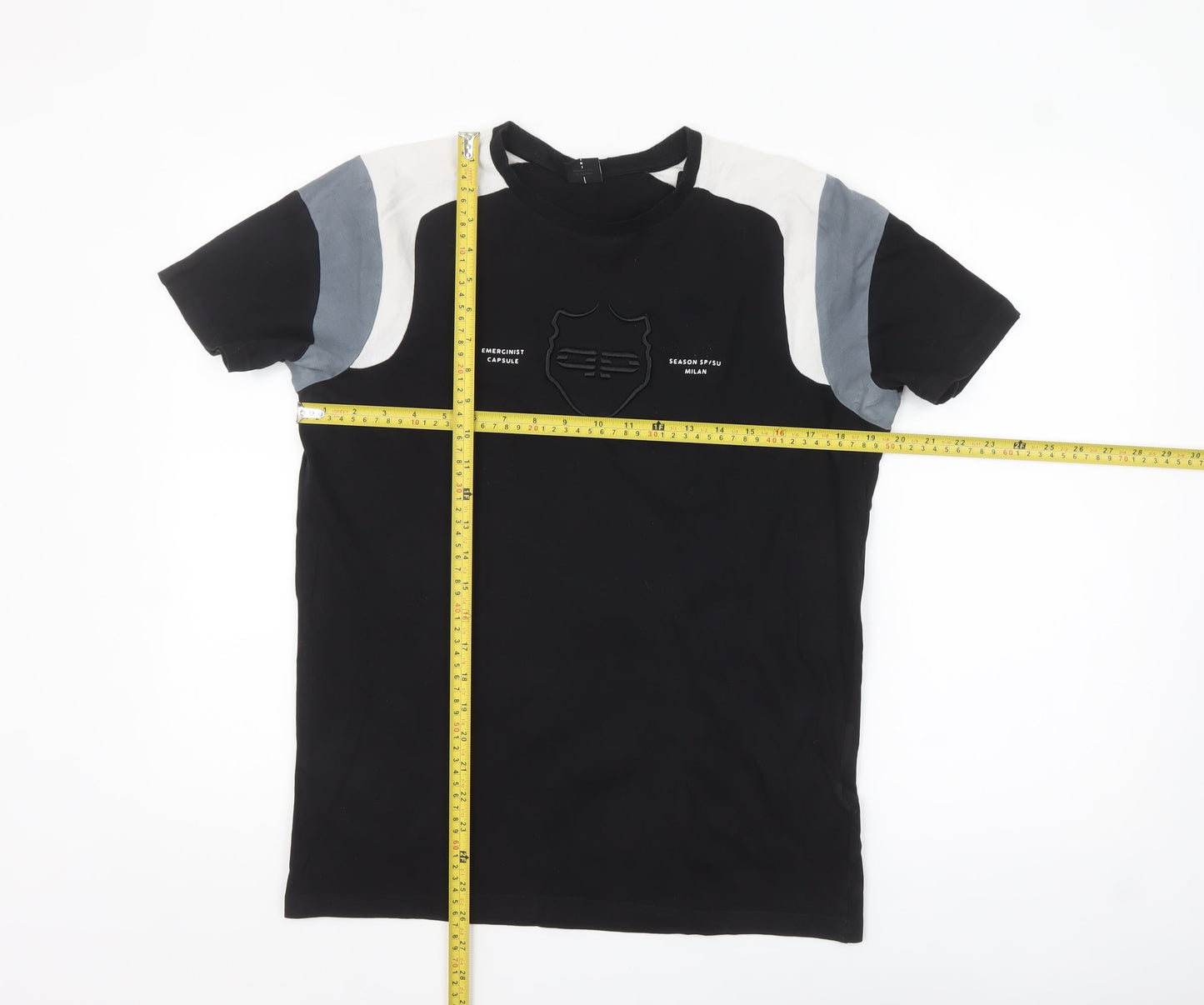 883 Police Mens Black Colourblock Crew Neck Cotton T-Shirt Size M