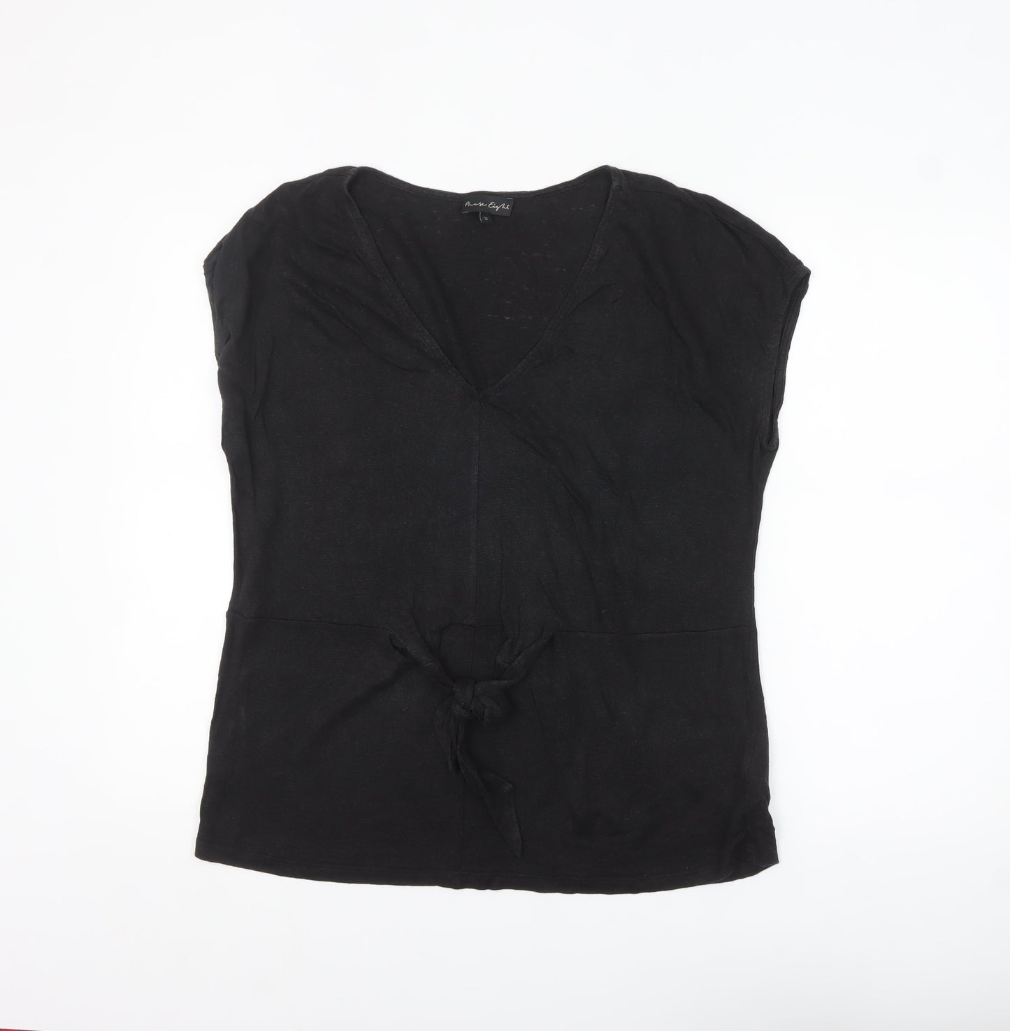 Phase Eight Women's Black Linen V-Neck Wrap Tie Blouse Size 16