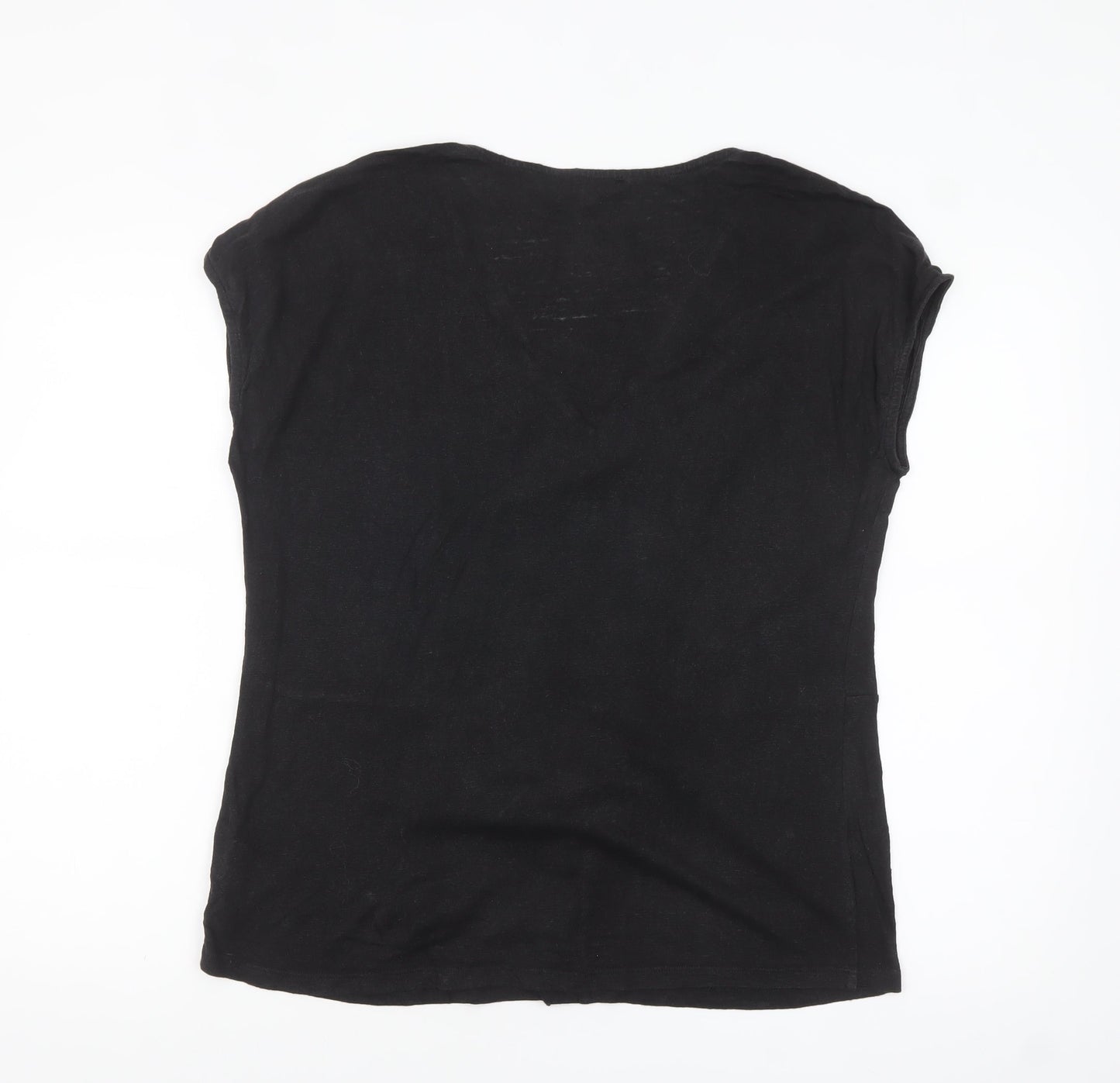 Phase Eight Women's Black Linen V-Neck Wrap Tie Blouse Size 16