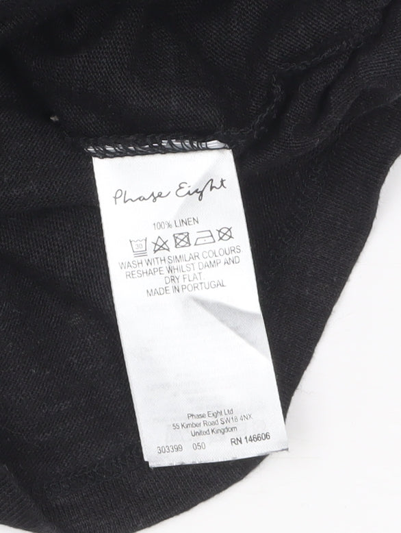 Phase Eight Women's Black Linen V-Neck Wrap Tie Blouse Size 16