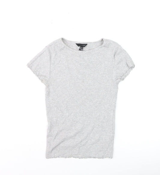 New Look Girls Grey Ribbed Short Sleeve T-Shirt Size 10 UK Cotton Blend