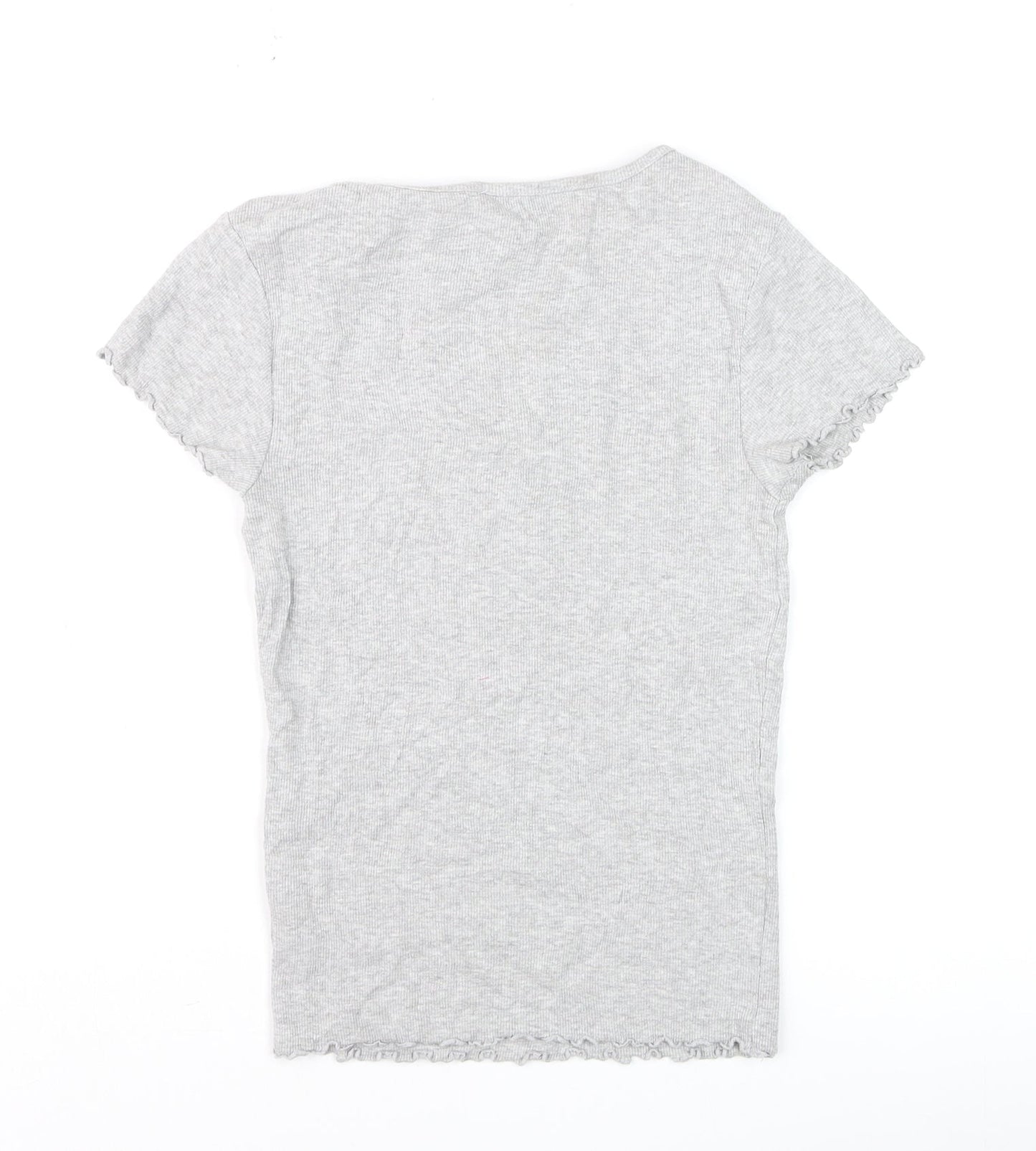 New Look Girls Grey Ribbed Short Sleeve T-Shirt Size 10 UK Cotton Blend