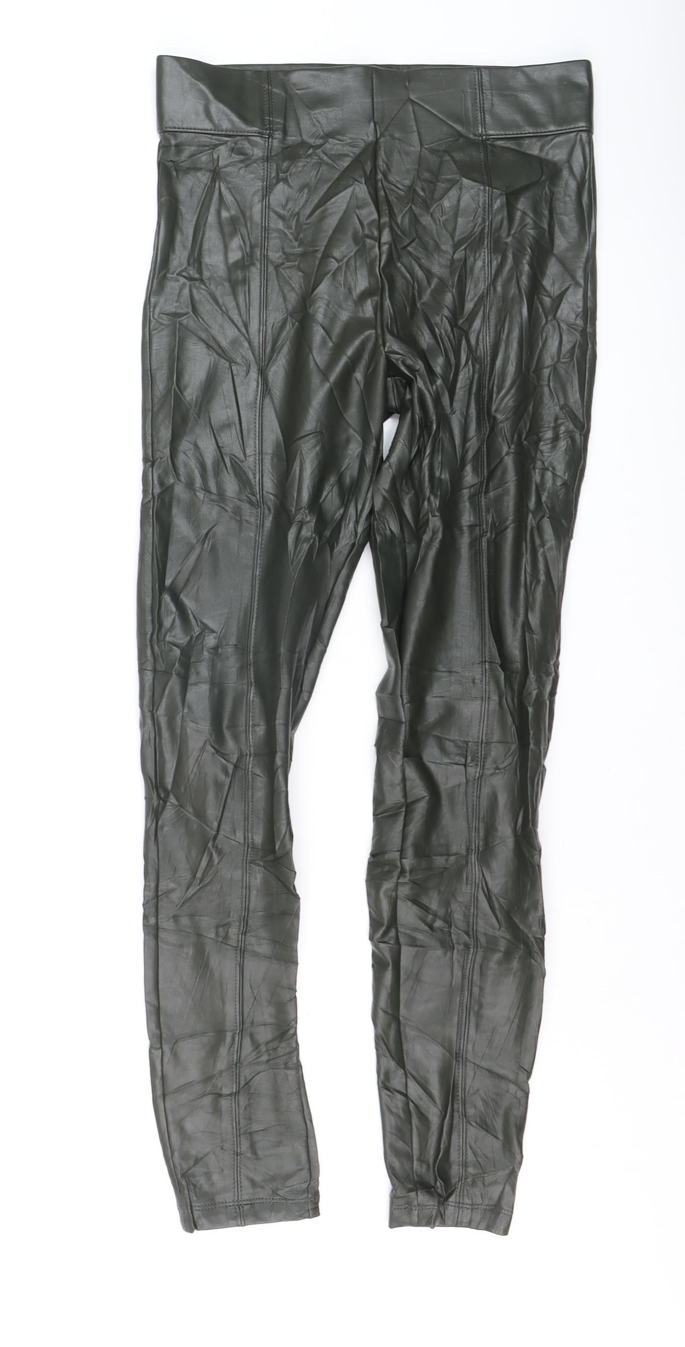 Marks and Spencer Women's Green Faux Leather Ankle Leggings Size 10 Long