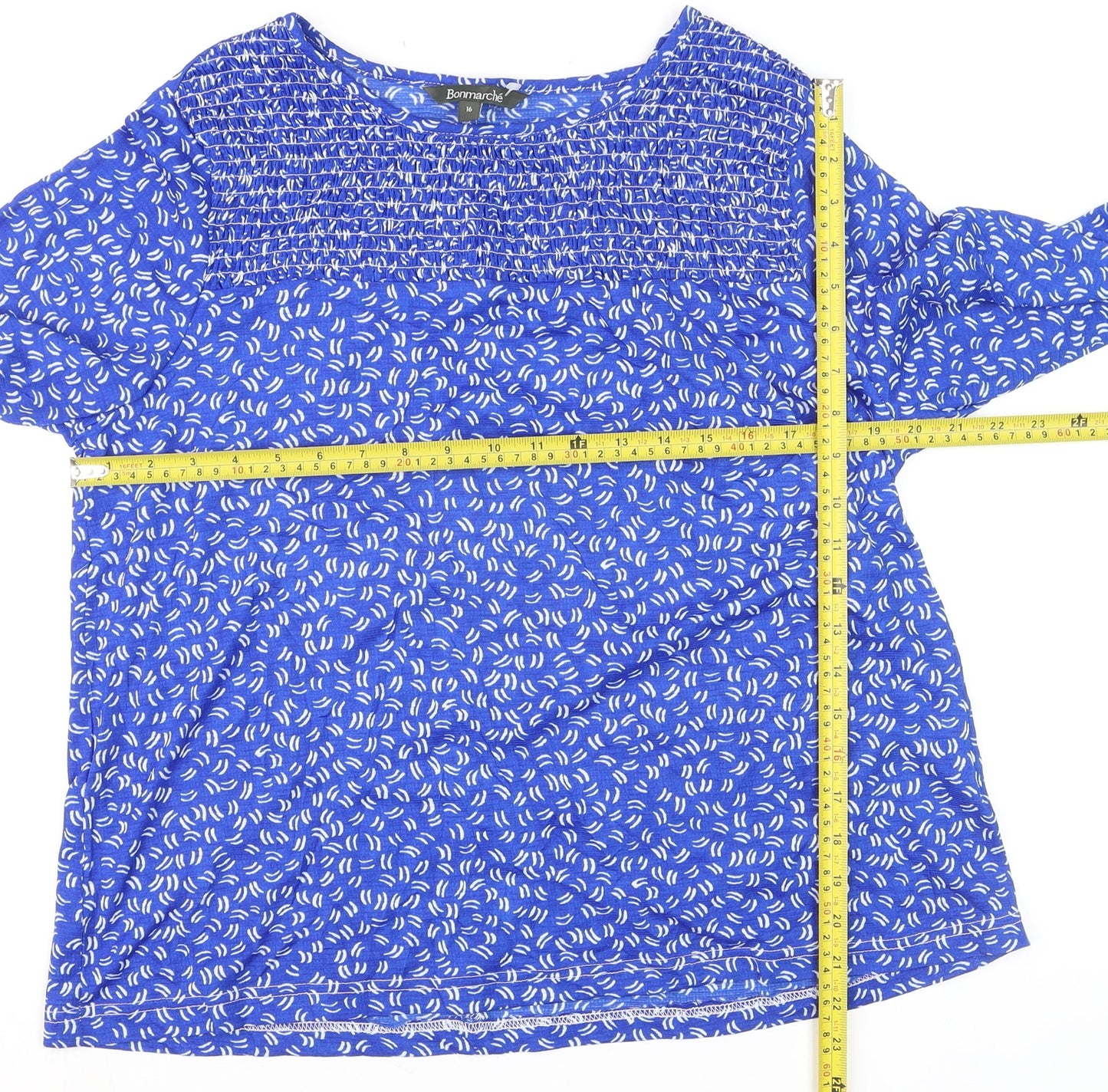 Bonmarché Women's Blue Floral Long Sleeve Tunic Blouse Size 16