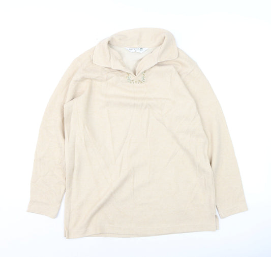 Jumper Women Beige Collared Pullover Knit Long Sleeve S
