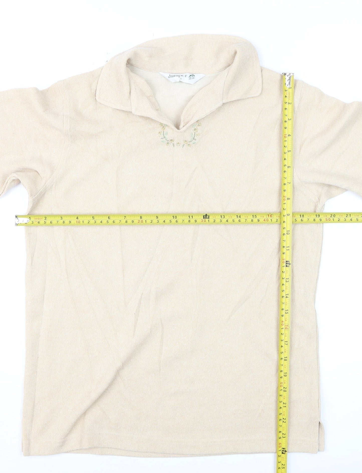 Jumper Women Beige Collared Pullover Knit Long Sleeve S