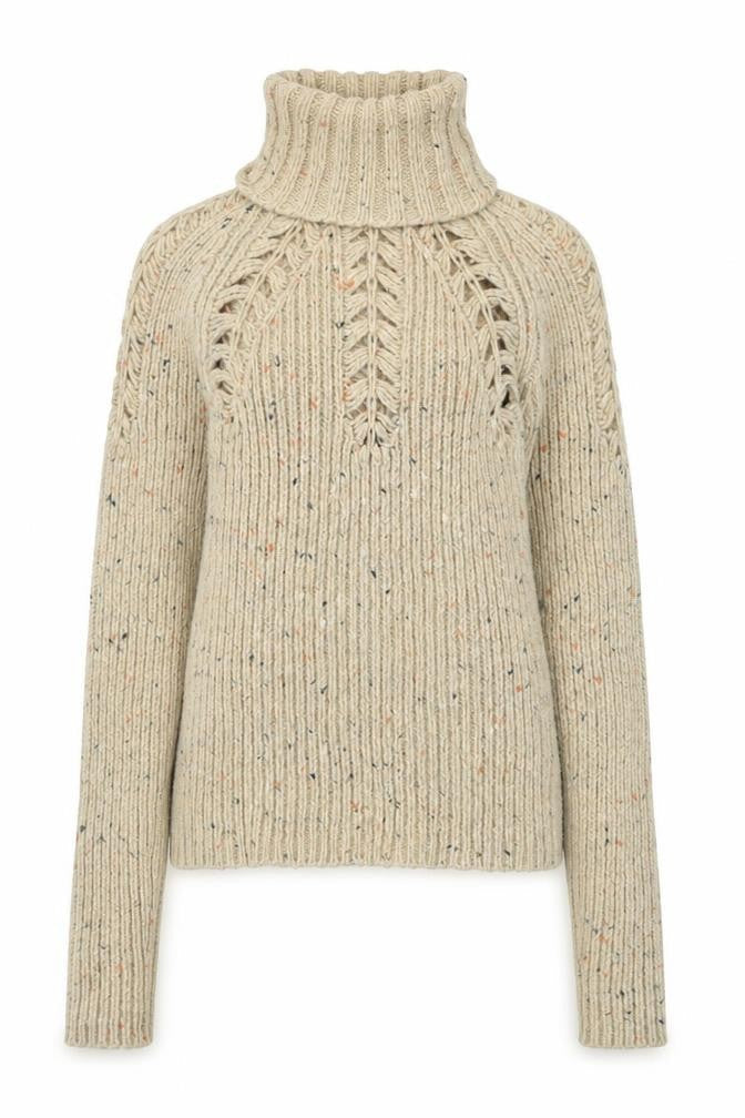 Mango Casual Sportswear Women's Beige Chunky Knit Roll Neck Jumper Size 12